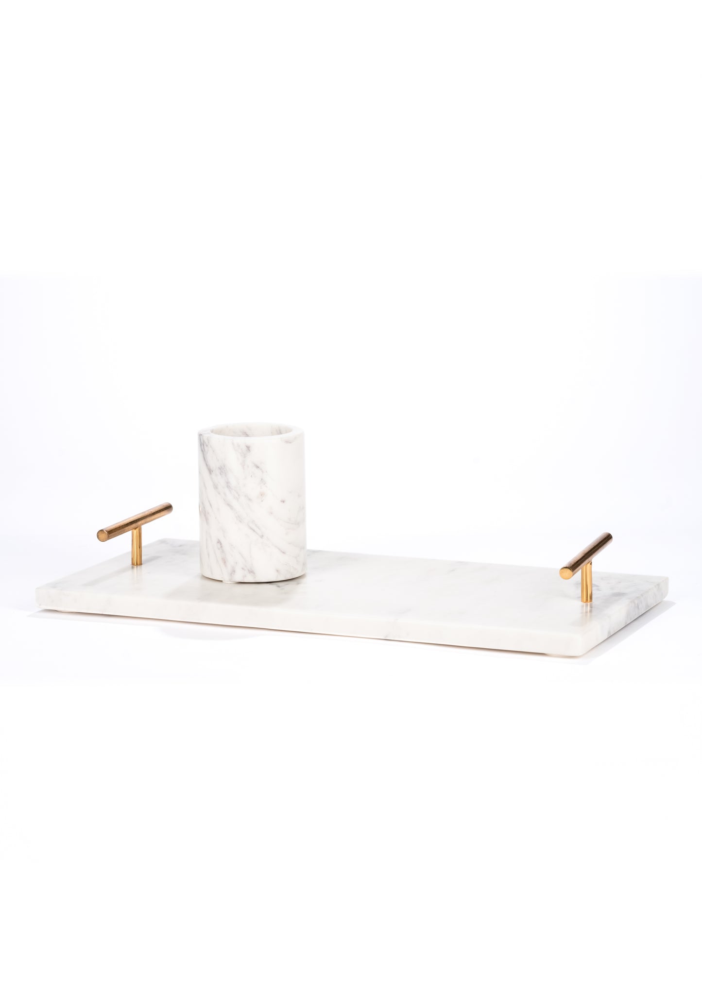 KANDL 16" x 8" Rectangle Marble Tray With Vase, White