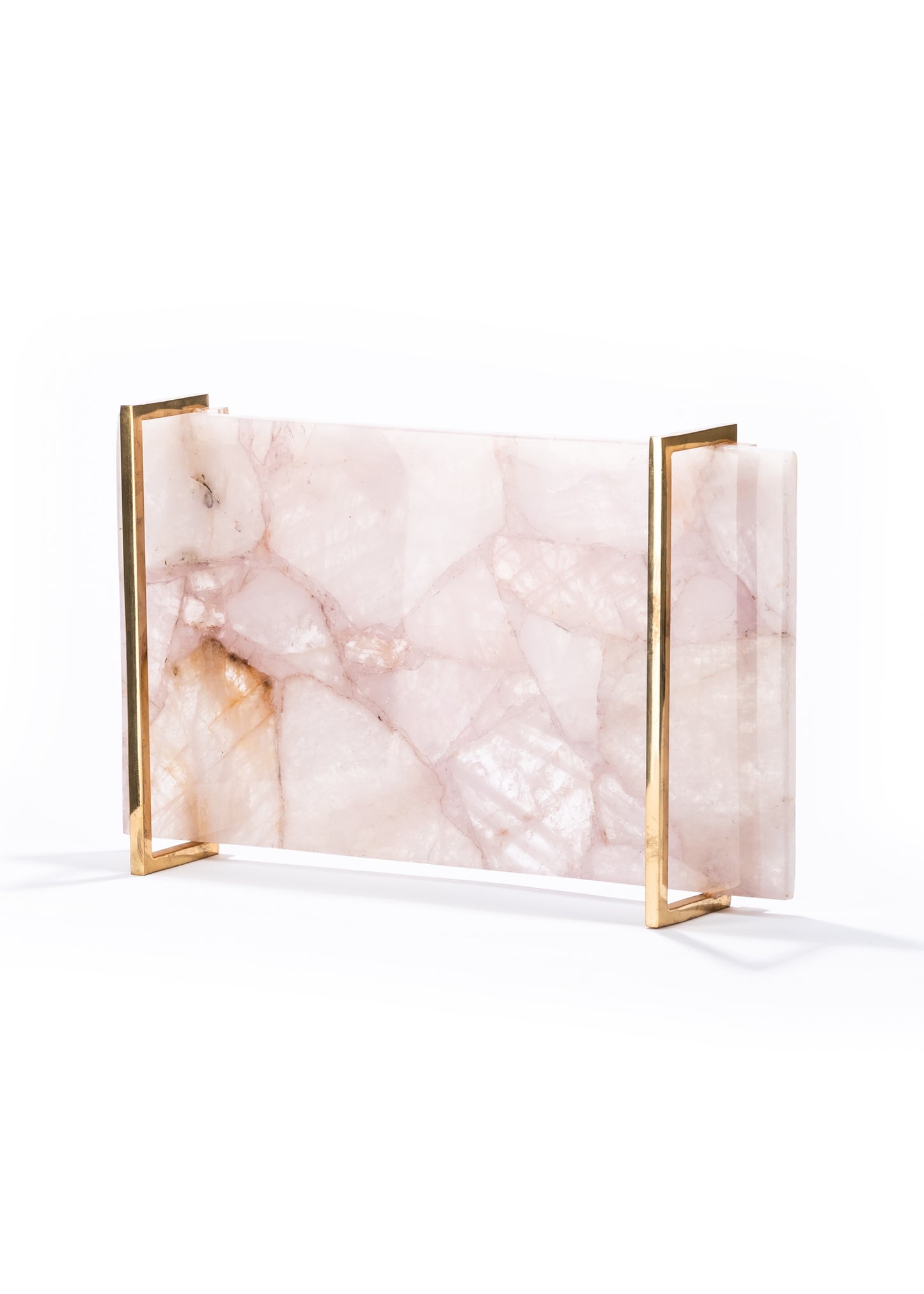 Kandl Artistique 14"x8" Rectangle Marble Tray With Gold Handles, Rose Gold