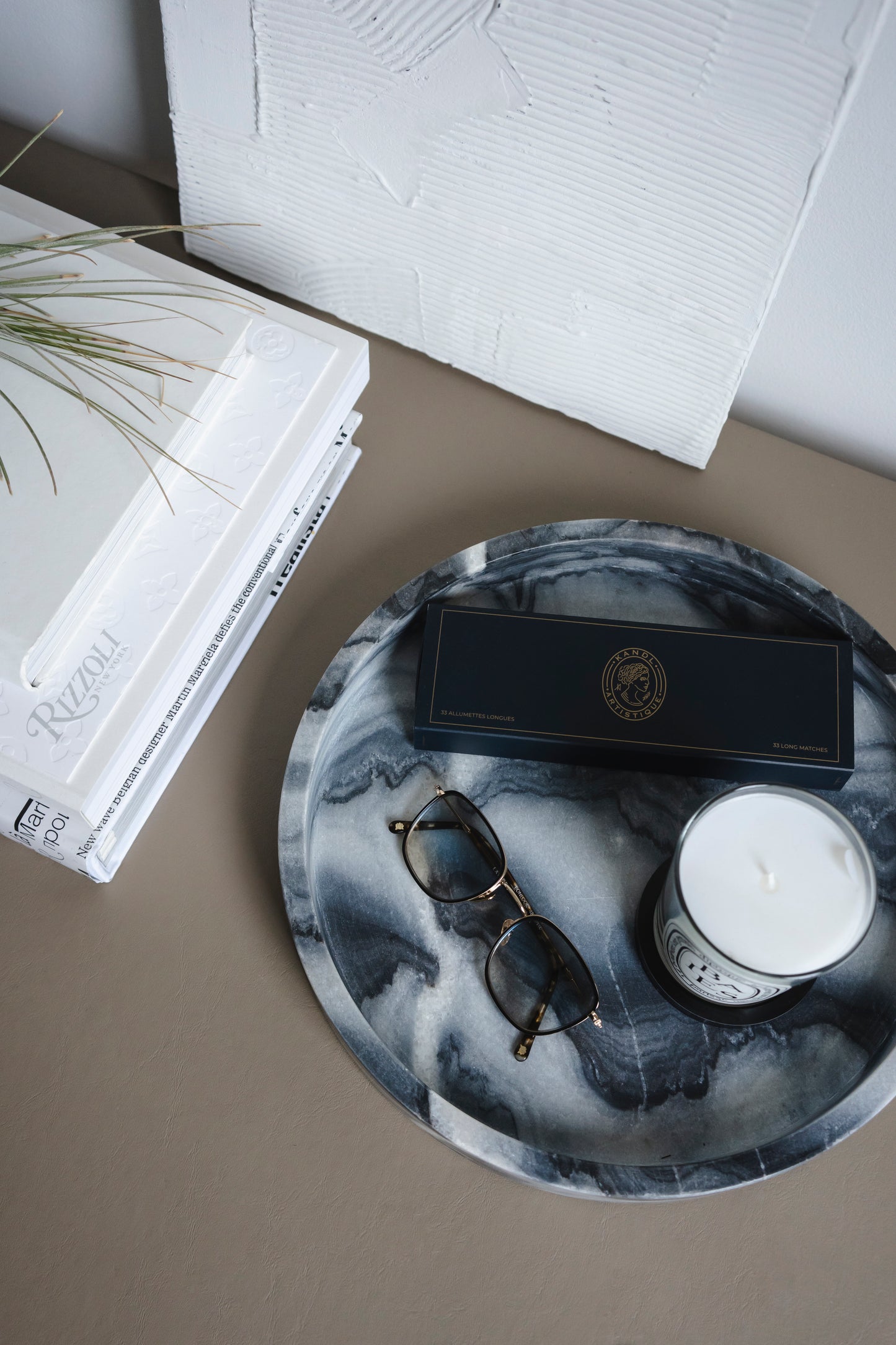 Kandl Artistique 12" Round Marble Tray, Grey
