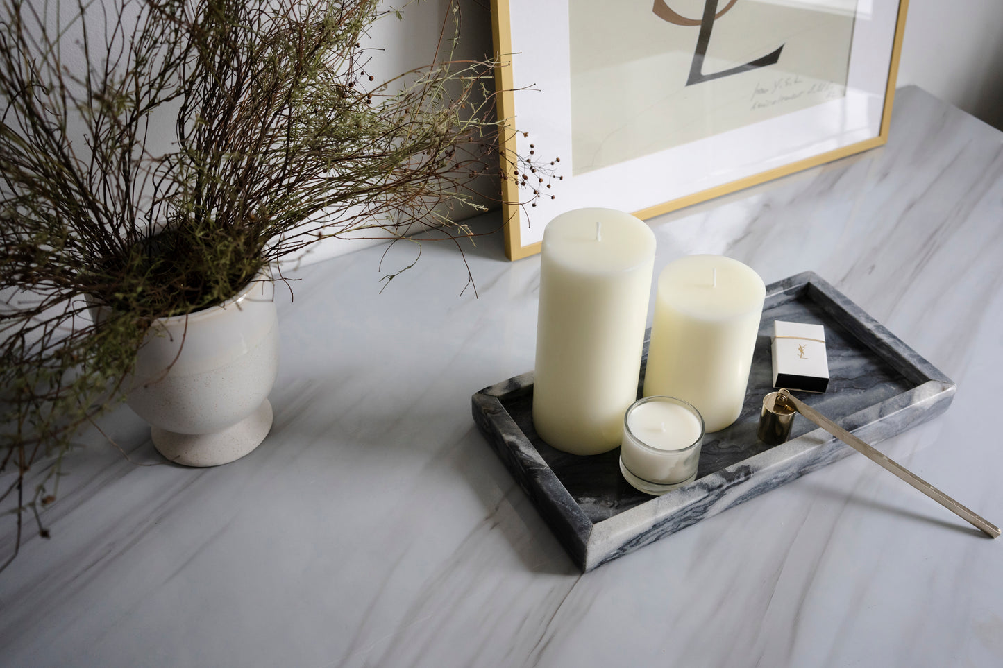 Kandl Artistique 12"x6" Rectangle Marble Tray, Grey